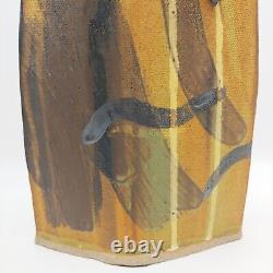 Mid Century Handmade Studio Pottery Slab Vase 13 Large Brown Earth Tones Signed