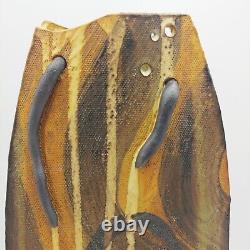 Mid Century Handmade Studio Pottery Slab Vase 13 Large Brown Earth Tones Signed