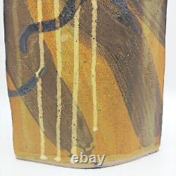 Mid Century Handmade Studio Pottery Slab Vase 13 Large Brown Earth Tones Signed