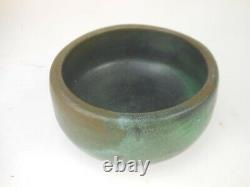 Mid Century Studio Art Pottery Bowl Green Arts And Crafts Glaze Signed