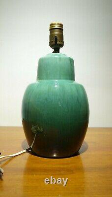 Mission Arts & Crafts Green Pottery Art Deco Bullet Table Lamp/Light Drip Glaze