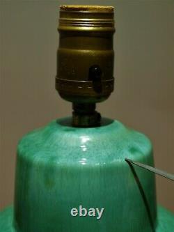 Mission Arts & Crafts Green Pottery Art Deco Bullet Table Lamp/Light Drip Glaze