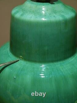 Mission Arts & Crafts Green Pottery Art Deco Bullet Table Lamp/Light Drip Glaze