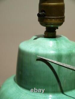 Mission Arts & Crafts Green Pottery Art Deco Bullet Table Lamp/Light Drip Glaze