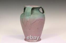 Muncie Matt Pottery Vase Green & Mauve Arts & Crafts Vintage Large 9