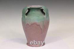 Muncie Matt Pottery Vase Green & Mauve Arts & Crafts Vintage Large 9