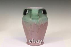 Muncie Matt Pottery Vase Green & Mauve Arts & Crafts Vintage Large 9