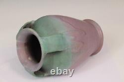 Muncie Matt Pottery Vase Green & Mauve Arts & Crafts Vintage Large 9