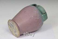 Muncie Matt Pottery Vase Green & Mauve Arts & Crafts Vintage Large 9