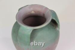 Muncie Matt Pottery Vase Green & Mauve Arts & Crafts Vintage Large 9
