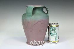 Muncie Matt Pottery Vase Green & Mauve Arts & Crafts Vintage Large 9