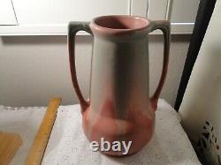 Muncie Pottery # 126, Tall Arts & Crafts Ceramic Vase with Slender Handles, 9 Tal