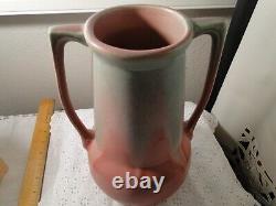 Muncie Pottery # 126, Tall Arts & Crafts Ceramic Vase with Slender Handles, 9 Tal