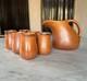 Muncie Pottery Arts And Crafts Orange Peel Glazed Pitcher And Six Cups C. 1930