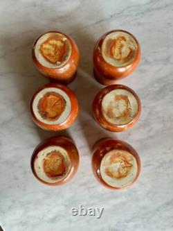 Muncie Pottery Arts and Crafts Orange Peel Glazed Pitcher and Six Cups c. 1930
