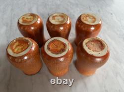 Muncie Pottery Arts and Crafts Orange Peel Glazed Pitcher and Six Cups c. 1930