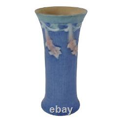 Newcomb College 1929 Arts and Crafts Pottery Pink Floral Blue Vase (Irvine)
