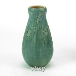 Newcomb College Pottery 1913 floral gourd vase Arts & Crafts matte blue green AM