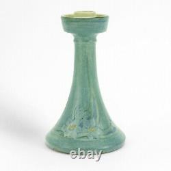 Newcomb College Pottery 1915 floral candlestick matte blue green Arts & Crafts