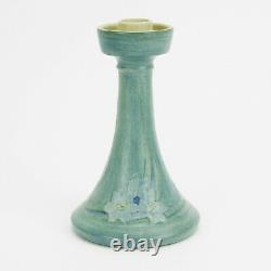 Newcomb College Pottery 1915 floral candlestick matte blue green Arts & Crafts