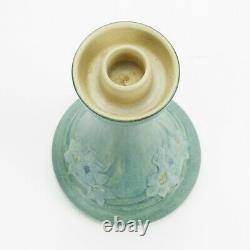 Newcomb College Pottery 1915 floral candlestick matte blue green Arts & Crafts