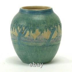 Newcomb College Pottery 1917 day scene vase Arts & Crafts matte blue green