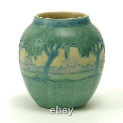 Newcomb College Pottery 1917 day scene vase Arts & Crafts matte blue green