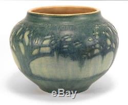 Newcomb College Pottery 8.5 Oak & Moss landscape Arts & Crafts matte blue green