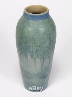 Newcomb College Pottery 8 Moon Moss scenic vase Arts & Crafts matte blue green