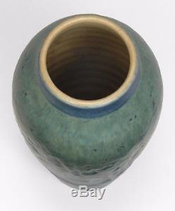 Newcomb College Pottery 8 Moon Moss scenic vase Arts & Crafts matte blue green