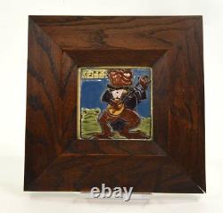 Newcomb College Pottery Framed Tile Whimsical Frog Playing The Banjo