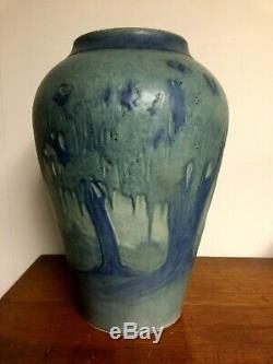 Newcomb College Pottery MOON & MOSS SCENIC VASE Arts & Crafts 11-1/2