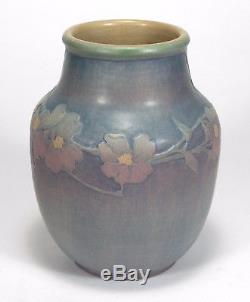 Newcomb College Pottery dogwood vase Arts & Crafts matte blue green pink yellow