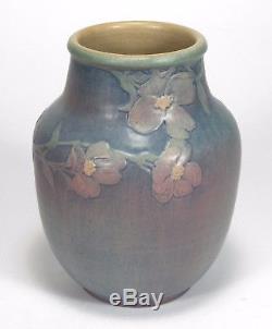 Newcomb College Pottery dogwood vase Arts & Crafts matte blue green pink yellow