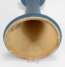 Newcomb College Pottery matte blue green holly candlestick SI 1923 Arts & Crafts