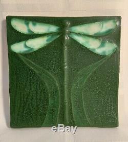 Nice Ephraim Faience Pottery Arts And Crafts Tile Of A Dragonfly. Mint