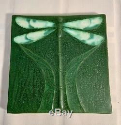 Nice Ephraim Faience Pottery Arts And Crafts Tile Of A Dragonfly. Mint