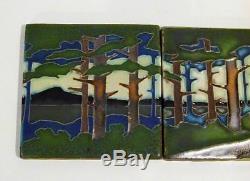 Nice Motawi 3 Tiles Pine Forest Scene Arts & Crafts in Style of Grueby Pottery