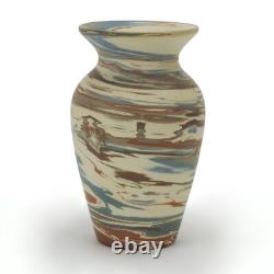 Niloak Pottery Mission ware 6 3/8 white brown blue swirl vase arts & crafts