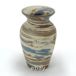 Niloak Pottery Mission ware 6 3/8 white brown blue swirl vase arts & crafts