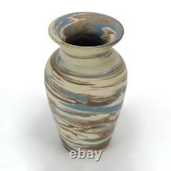 Niloak Pottery Mission ware 6 3/8 white brown blue swirl vase arts & crafts