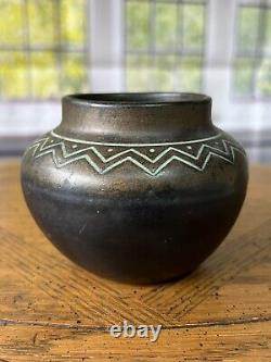 Norse 1903-13 Vintage Art Pottery Geometric Design Bronze Ware Ceramic Vase 44