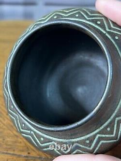 Norse 1903-13 Vintage Art Pottery Geometric Design Bronze Ware Ceramic Vase 44