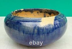 North Carolina Auman Pottery Cole Attribution Blue Mottled 8 Bowl arts & crafts