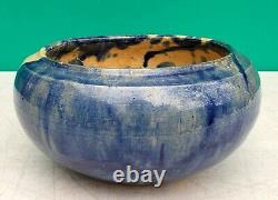 North Carolina Auman Pottery Cole Attribution Blue Mottled 8 Bowl arts & crafts