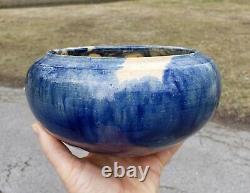 North Carolina Auman Pottery Cole Attribution Blue Mottled 8 Bowl arts & crafts