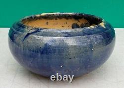 North Carolina Auman Pottery Cole Attribution Blue Mottled 8 Bowl arts & crafts