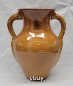 North Carolina pottery 2 handle handle tan 10.75 inch Vintage Amphora # 5693