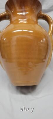 North Carolina pottery 2 handle handle tan 10.75 inch Vintage Amphora # 5693