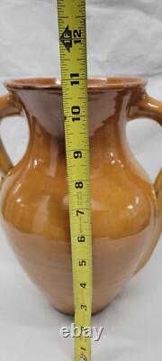 North Carolina pottery 2 handle handle tan 10.75 inch Vintage Amphora # 5693